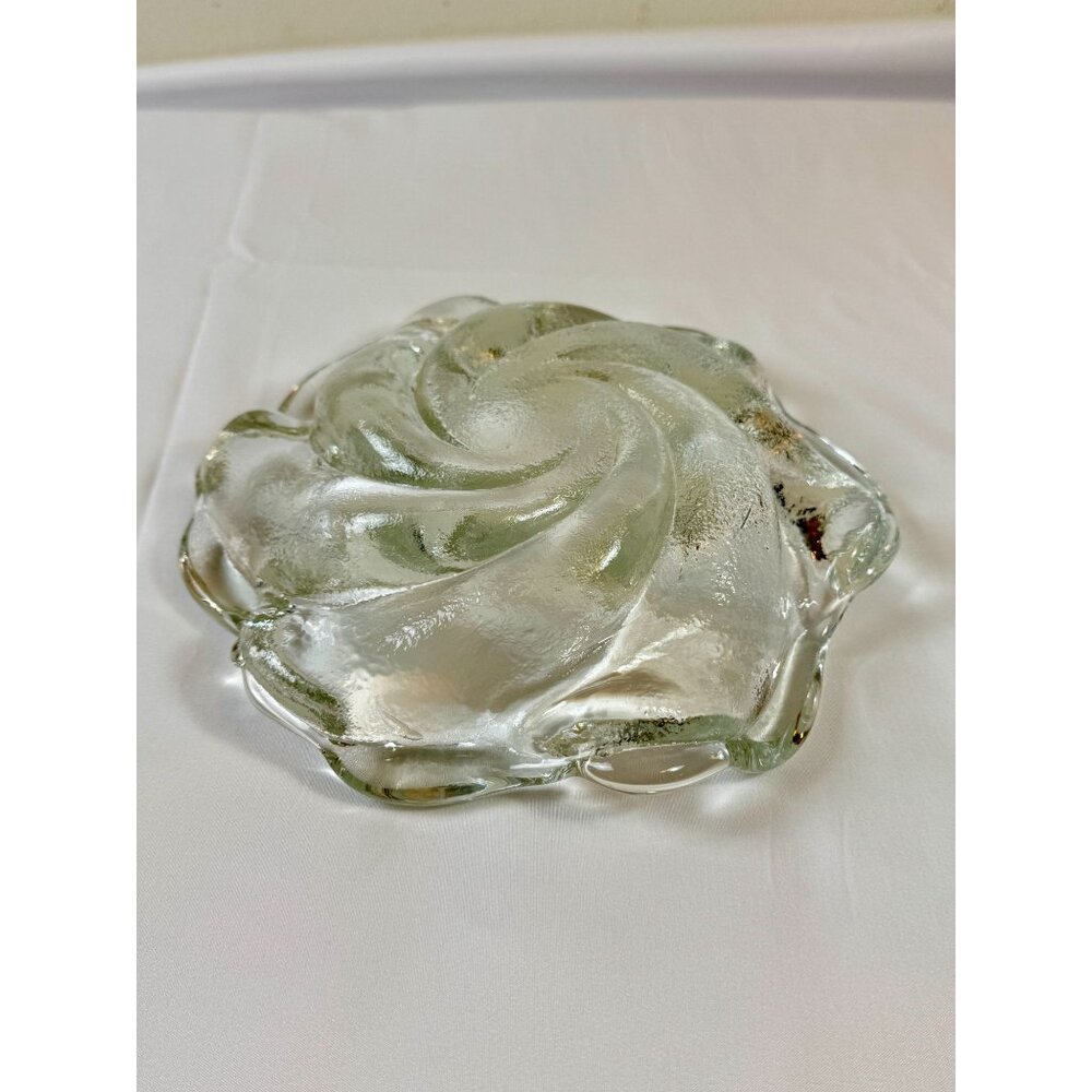 Vintage Fenton Havy Glass Clear Thick Swirl Ashtray 9" Width - Picture 6 of 8
